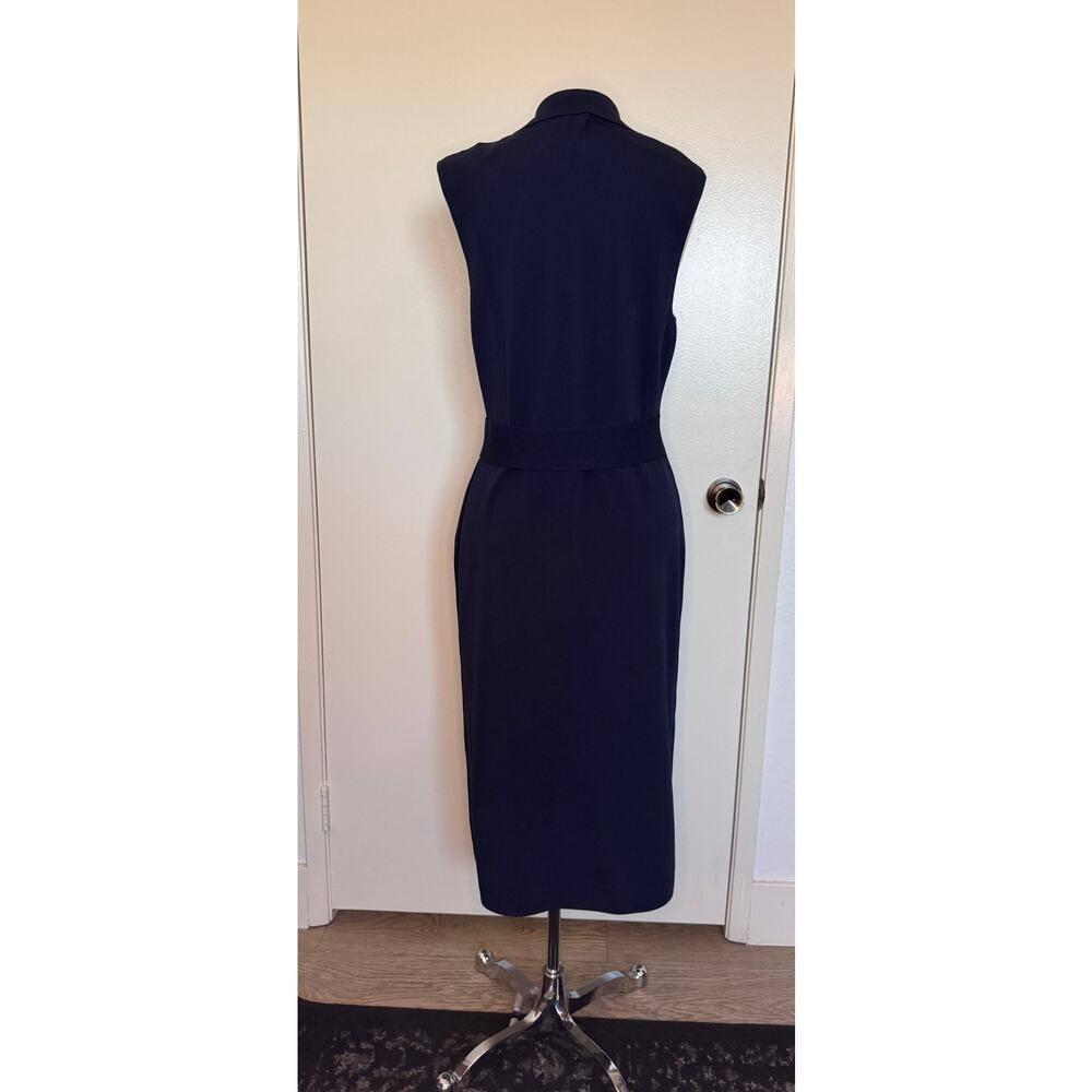 NWT Reiss Elle Wrap Front Sleeveless Knitted Midi Dress in Navy Blue Size Large - Picture 4 of 5